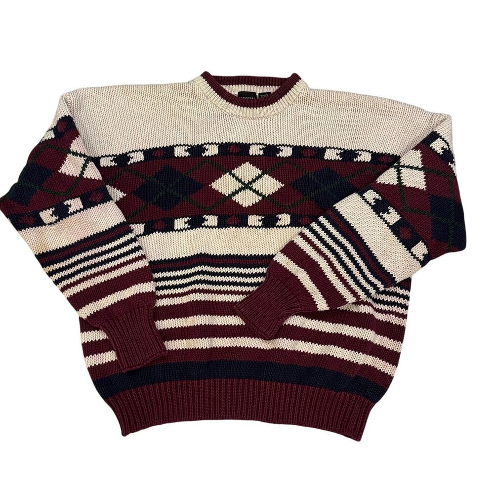Vintage Structure Men's XL Ramie Cotton Patterned Crewneck Sweater VGUC